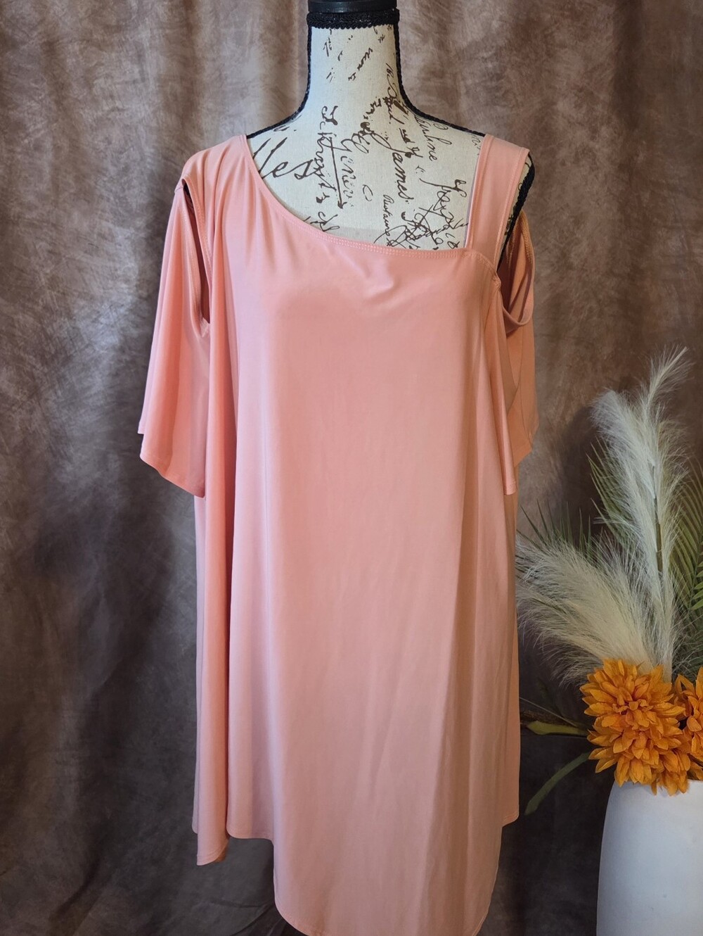 Some N More 2XL Coral Pink Split Sleeve Asymmetrical Plus Size Top